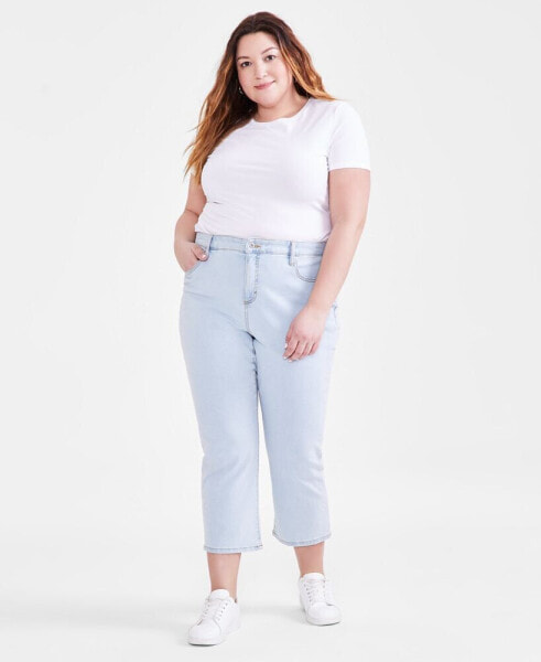 Plus Size Mid-Rise Curvy Roll-Cuff Capri Jeans, Created for Macy's