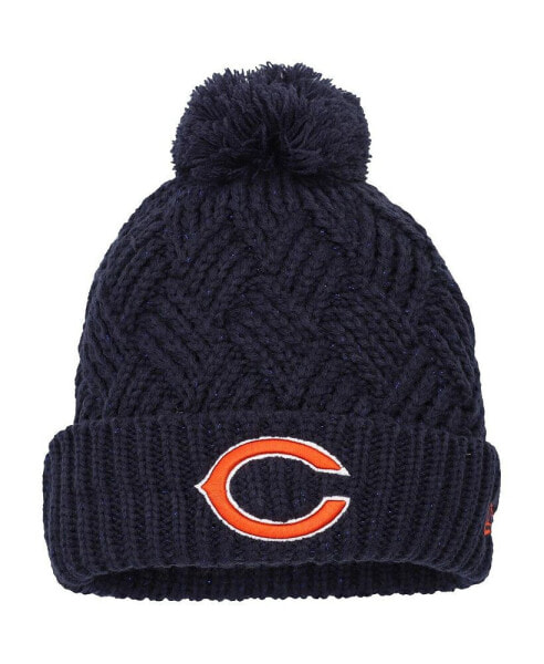 Big Girls Navy Chicago Bears Brisk Cuffed Knit Hat with Pom