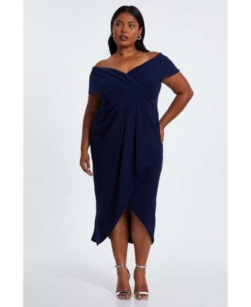 Plus Size Bardot Pleated Detail Midi Dress