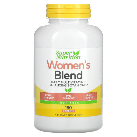 Super Nutrition, смесь для женщин, для ежедневного приема, мультивитамины и растительные компоненты для восстановления баланса, без железа, 180 таблеток