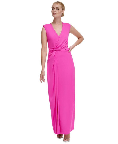 Платье без рукавов с V-образным вырезом и узлом на боку DKNY для женщин