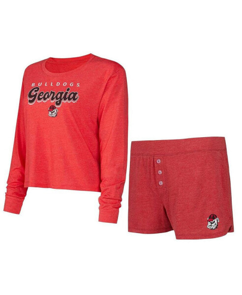 Women's Red Georgia Bulldogs Team Color Long Sleeve T-shirt and Shorts Set