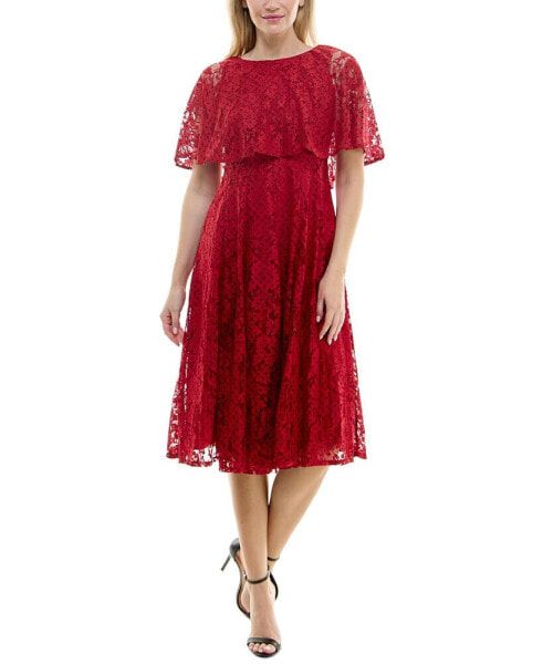 Women's Printed Lace Midi Cape Dress