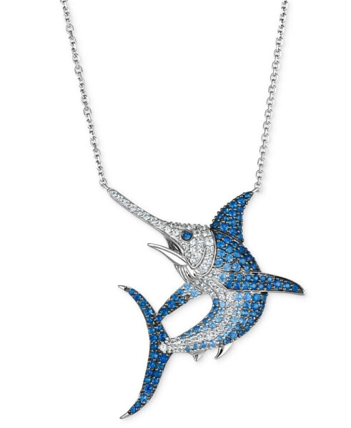 Denim Ombré Sapphire (2-3/4 ct. t.w.), White Sapphire (1-1/8 ct. t.w.) & Chocolate Diamond Accent Swordfish 17-1/2" Pendant Necklace in 14k White Gold