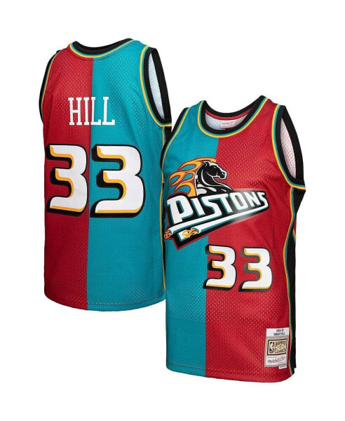 Men's Grant Hill Teal, Red Detroit Pistons Hardwood Classics 1999-00 Split Swingman Jersey