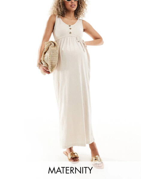 Mamalicious Maternity 2 function nursing button through maxi sundress in cream