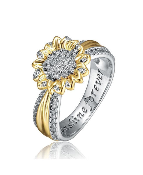 RA White Gold Plated and 14K Gold Plated Cubic Zirconia Nature Inspired Ring
