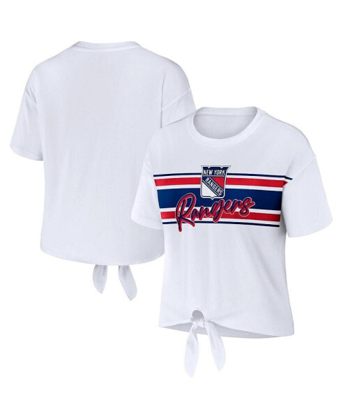 Women's White New York Rangers Front Knot T-shirt