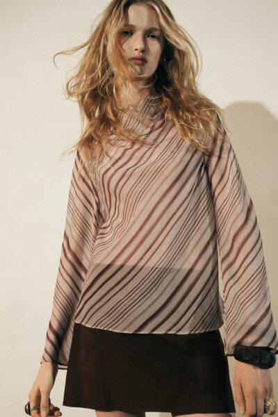 STRIPED DRAPED BLOUSE - ZW COLLECTION