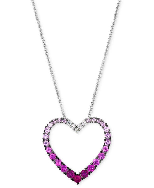 Ombré® Pink Sapphire (1 ct. t.w.) & White Sapphire (1/10 ct. t.w.) Open Heart Pendant Necklace in 14k White Gold, 18" + 2" extender