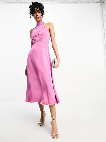 Little Mistress high neck midi dress in pink