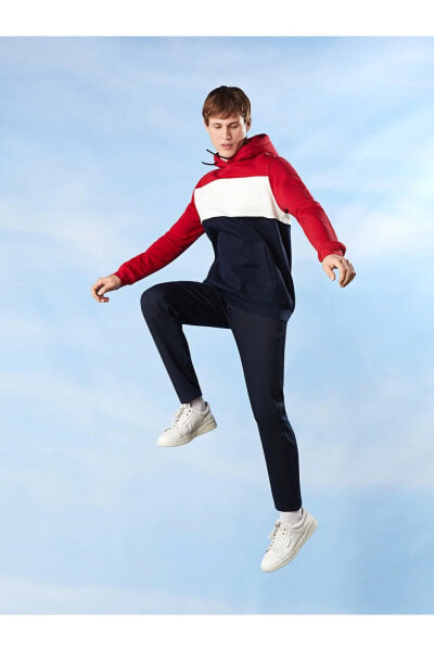 Kapüşonlu Uzun Kollu Renk Bloklu Erkek Sweatshirt