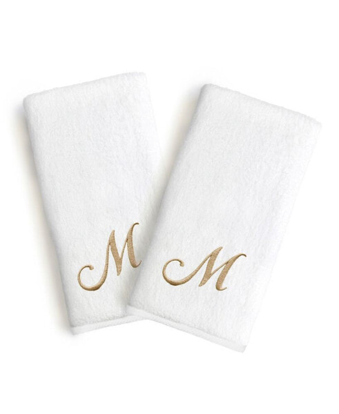 Bookman Gold Font Monogrammed Luxury 100% Turkish Cotton Novelty 2-Piece Hand Towels, 16" x 30"