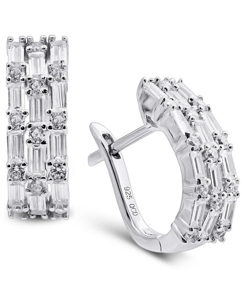 Cubic Zirconia Baguette Hoop Earrings in Sterling Silver