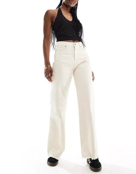 Sixth June high waist wide leg trousers in washed ecru