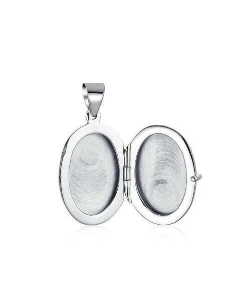 Medium Simple Dome Oval Photo Lockets For Women Teen Hold Pictures Polished .925 Silver Locket Necklace Pendant 1.25 Inch