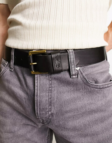 Polo Ralph Lauren smooth leather belt in black with pony logo