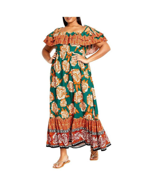 Plus Size Runaway Border Maxi Dress