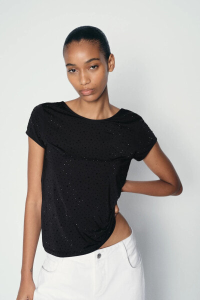 POLYAMIDE BLEND TOP WITH RHINESTONES