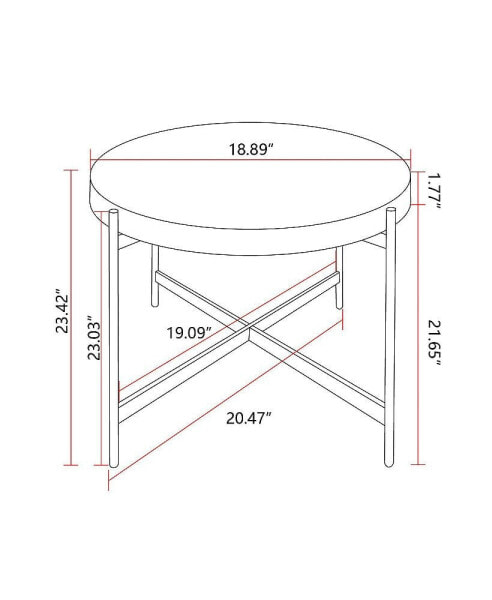 Modern Thread Design Round Coffee Table, MDF Table Top With Cross Legs Metal Base(Set Of 2 Pcs)