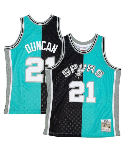 Men's Tim Duncan Black, Teal San Antonio Spurs Big and Tall Hardwood Classics 1998-99 Split Swingman Jersey