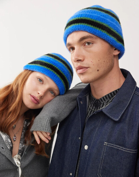 Reclaimed Vintage unisex beanie in blue and black stripe