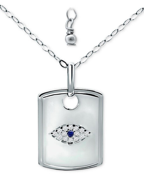 Lab-Grown Sapphire (1/10 ct. t.w.) & Cubic Zirconia Evil Eye Dog Tag Pendant Necklace, 16" + 2" extender, Created for Macy's