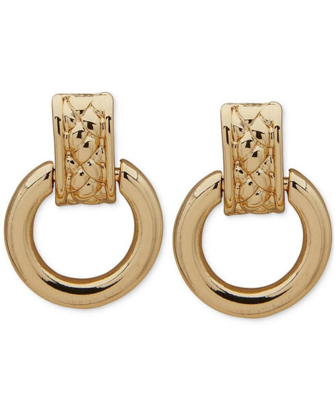 Gold-Tone Textured Doorknocker Drop Earrings