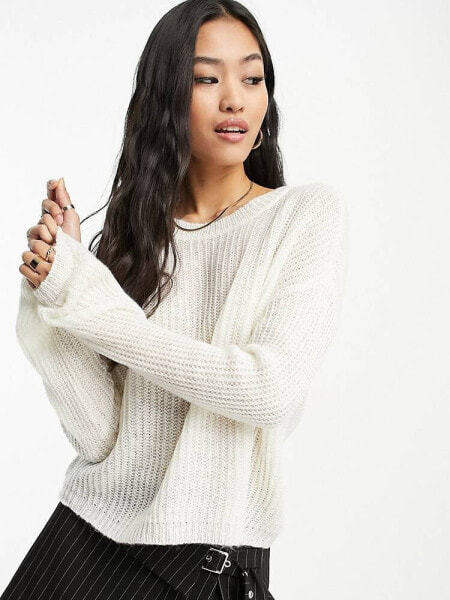 JDY jumper with puff sleeves in cream