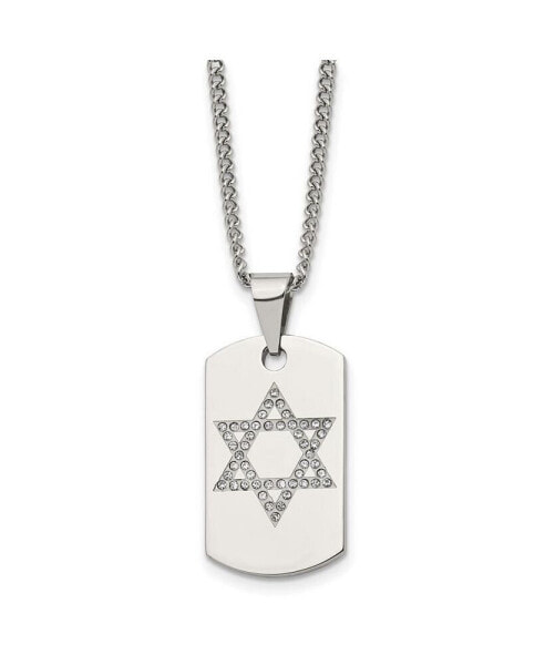 Chisel polished with CZ Star of David Dog Tag on a Curb Chain Necklace