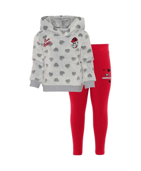 Girls Infant Gray, Red Georgia Bulldogs Heart To Heart Pullover Hoodie and Leggings Set