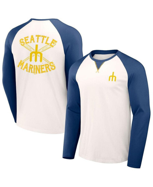 Men's Darius Rucker Collection by White, Navy Distressed Seattle Mariners Team Color Raglan T-shirt