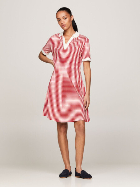 Open Placket Stripe Polo Dress