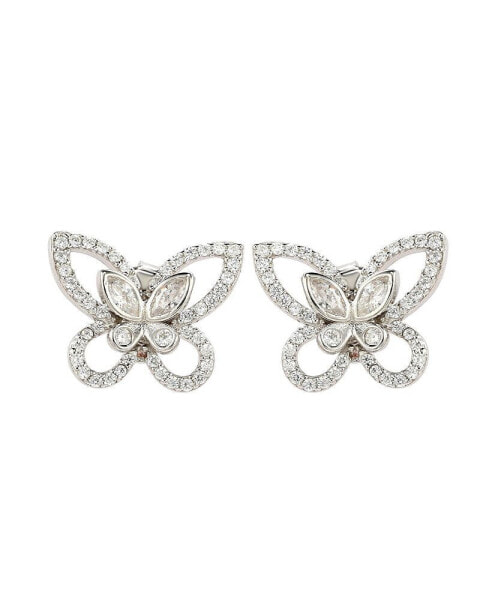 Suzy Levian Sterling Silver Cubic Zirconia Art-Deco Butterfly Stud Earrings