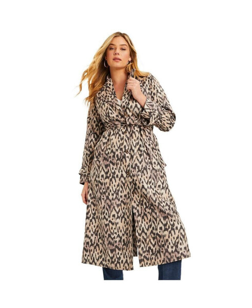 Plus Size June + Vie Faux-Suede Trench Coat