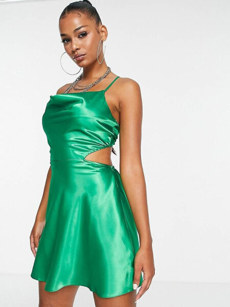 ASOS DESIGN lace back cami slip beach mini dress in green 