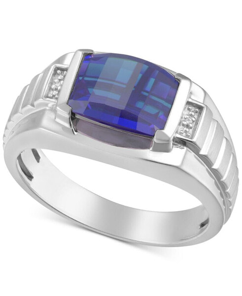 Men's Lab-Created Sapphire & Diamond Accent Ring in 18k Gold-Plated Sterling Silver (Also in Lab-Created Ruby)
