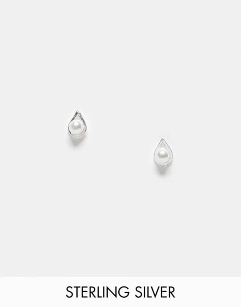 Kingsley Ryan pearl teardrop stud earrings in sterling silver