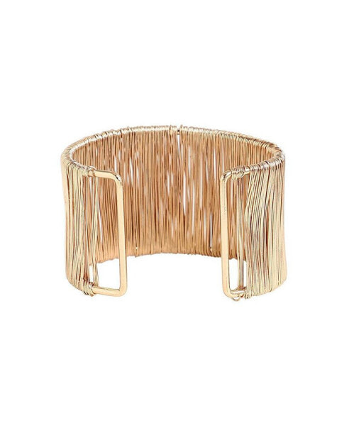 Women's Gold Ribbed Wire Cuff Bracelet