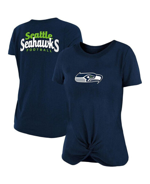 Women's College Navy Seattle Seahawks Slub T-shirt with Front Twist Knot