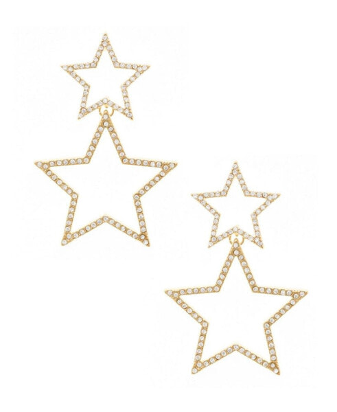 Серьги Ettika Double Star Crystal Gold Plated