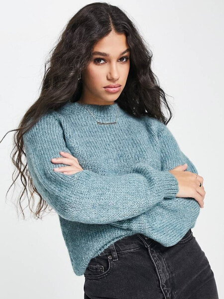 JDY soft ribbed high neck jumper in blue