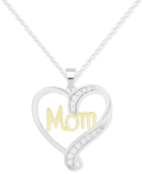 Diamond Mom Heart 18" Pendant Necklace (1/10 ct. t.w.) in Sterling Silver & Gold-Plate