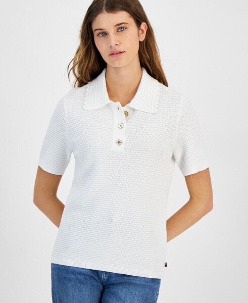 Women's Cotton Textured Polo Top