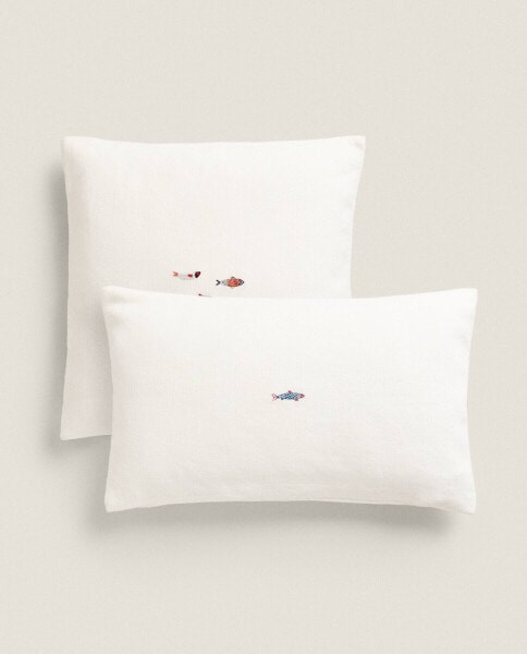 Cushion cover with embroidered fish
