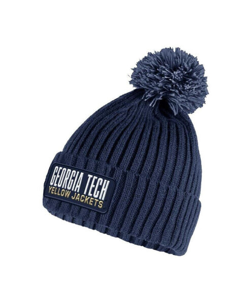 Men's Navy Georgia Tech Yellow Jackets Modern Ribbed Cuffed Knit Hat with Pom