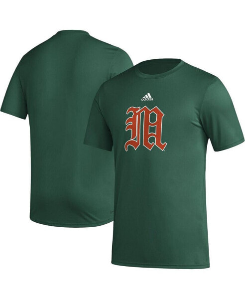 Men's Green Miami Hurricanes Basics Secondary Pre-Game AEROREADY T-shirt
