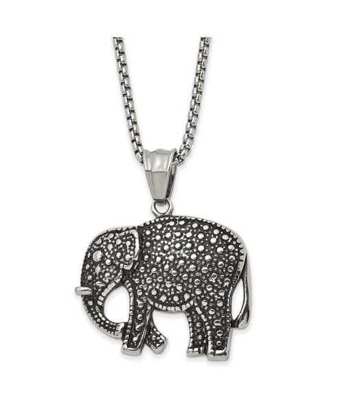 Chisel antiqued Polished Elephant Pendant on a Box Chain Necklace