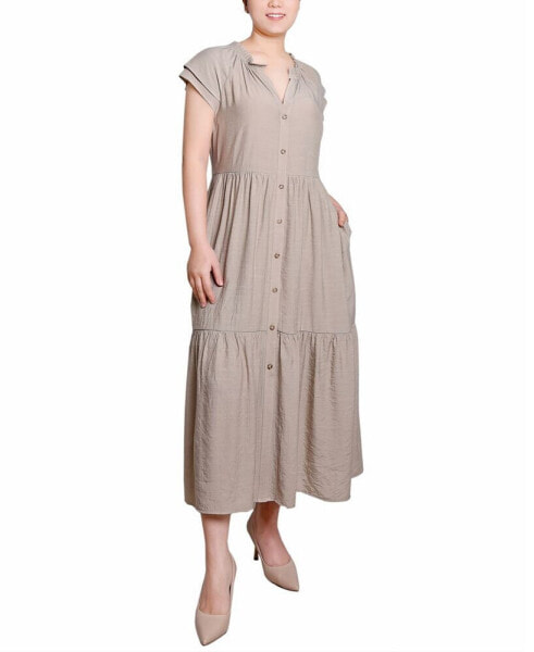 Short Sleeve Slubbed Midi Dress