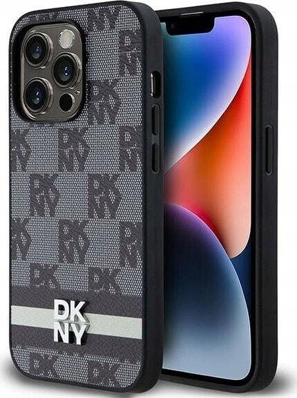 DKNY DKNY DKHCP14LPCPTSSK iPhone 14 Pro 6.1" czarny/black hardcase Leather Checkered Mono Pattern & Printed Stripes